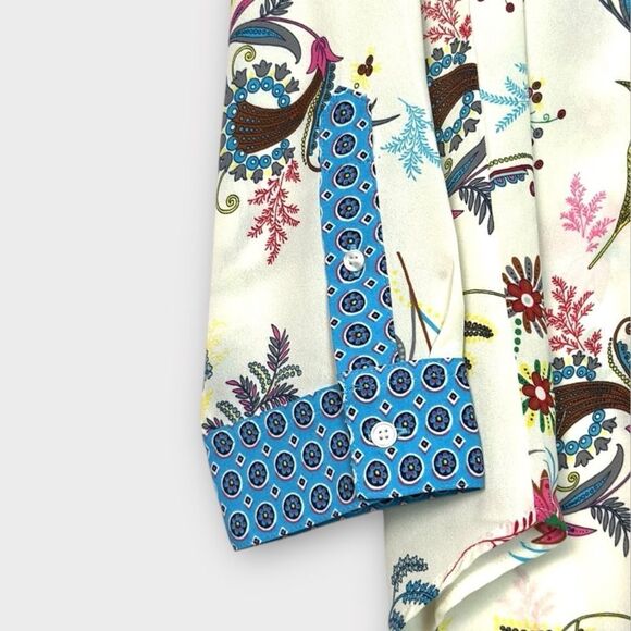 NWOT Talbots Band Collar Popover Top Blouse Cream Floral Long Sleeve size L - Picture 6 of 13